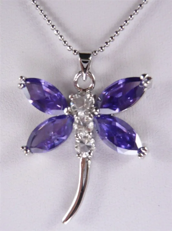 Модное ожерелье с кулоном в виде стрекозы фиолетового цвета опт | Украшения и