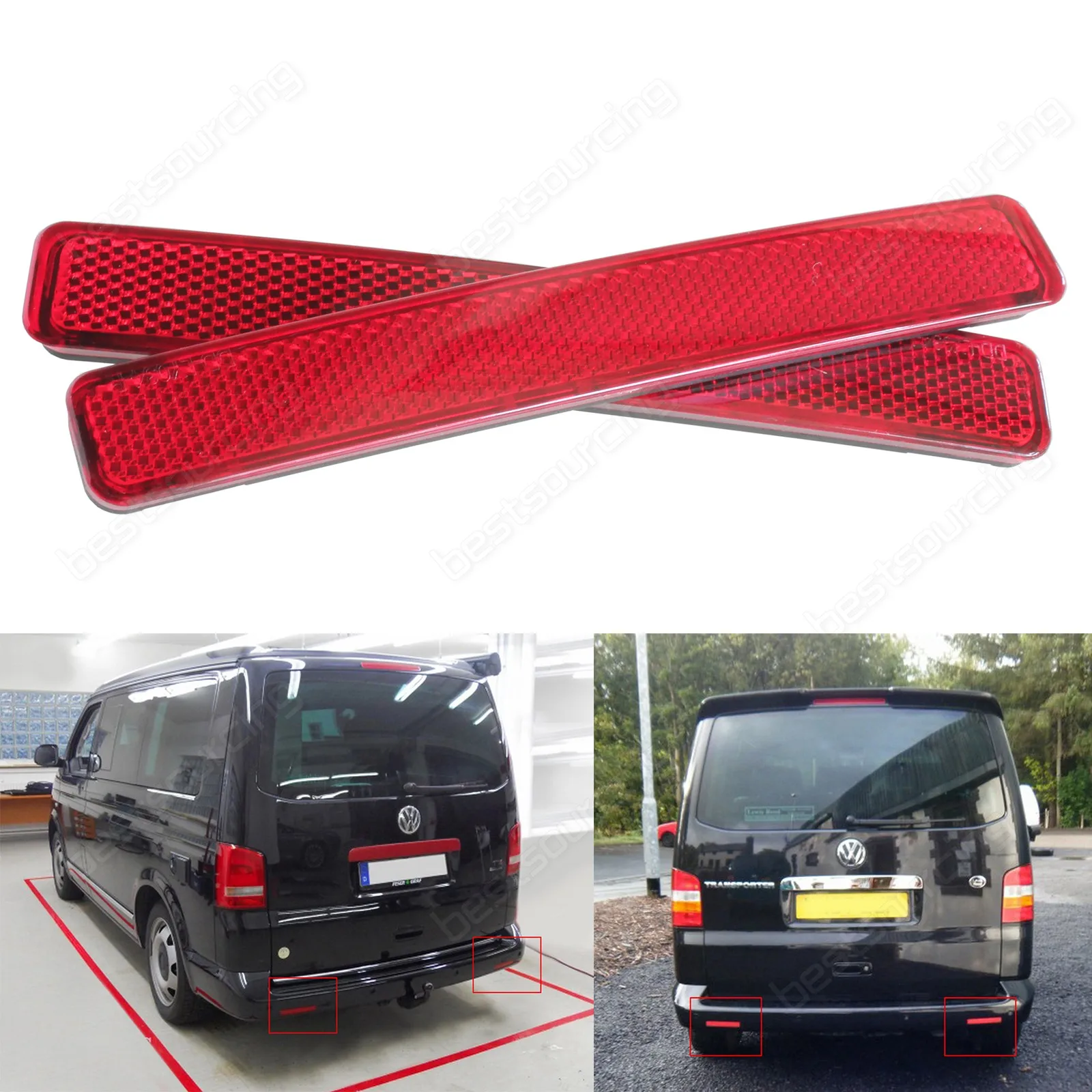 Отражатель заднего бампера ANGRONG OEM Red Lens L + R для VW Transporter T5 2003 11|Сигнальная лампа| |
