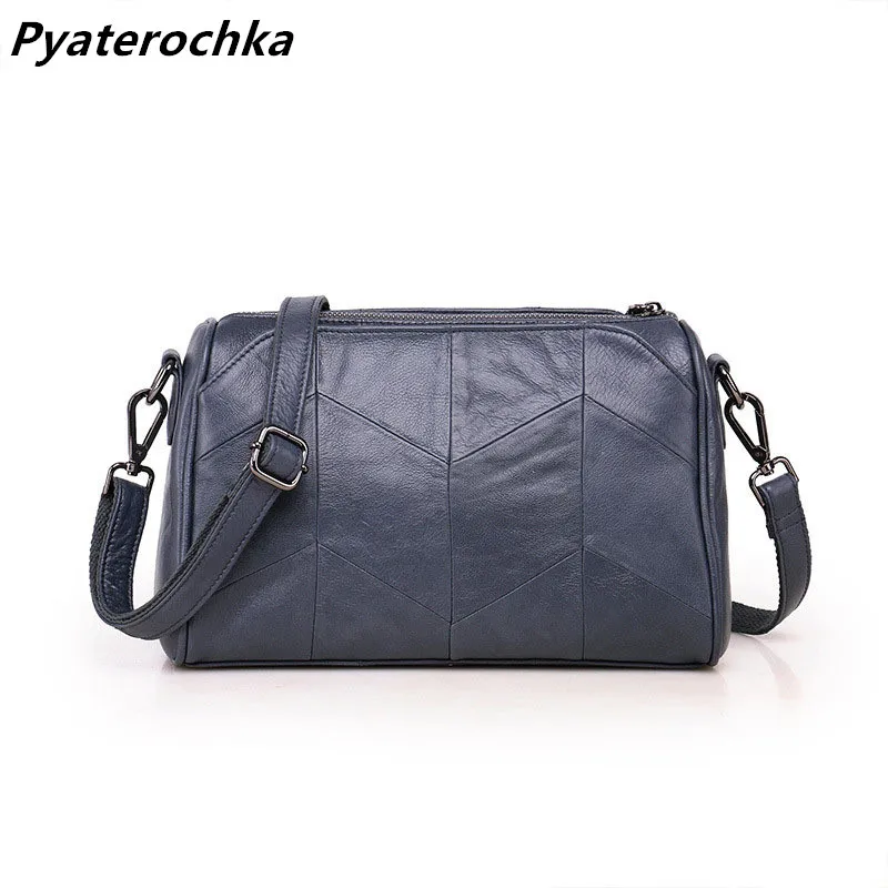 Женская сумка мессенджер Pyaterochka маленькая из натуральной кожи синего цвета в