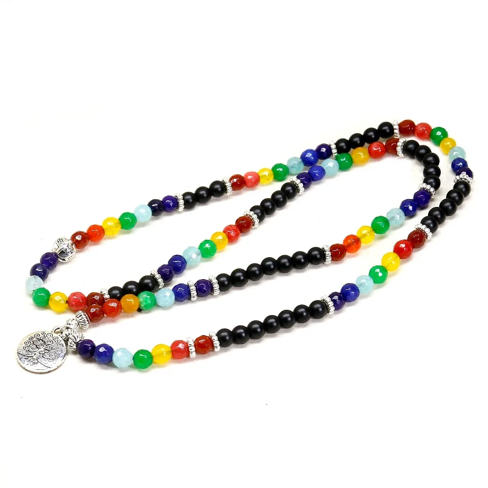 6 мм бусины 108 мала чакра матовый оникс браслет 7 Чакр медитация Дерево жизни