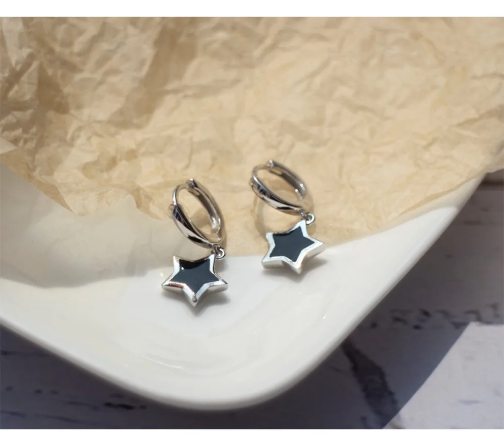 Серьги из стерлингового серебра 925 пробы, модные черные серьги с пятиконечной звездой, простые женские ювелирные украшения для ушей