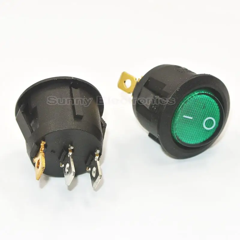 10 шт./лот AC 6A/250V зеленый свет ВКЛ ВЫКЛ SPST круглую кнопку Авто кулисный