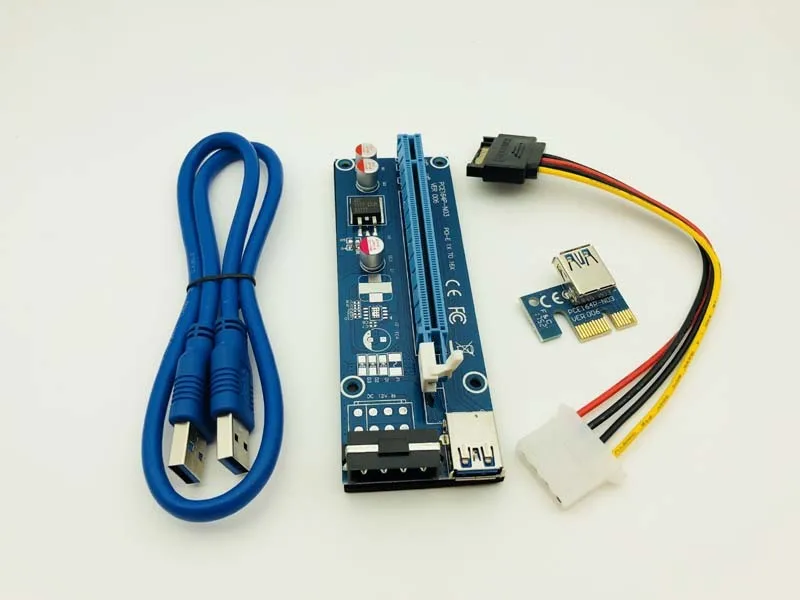 100 шт. VER006 PCI-E Riser Card 006 PCI Express 1X к 16X удлинитель USB 3 0 кабель SATA 4Pin Molex Power для BTC Miner Mining |