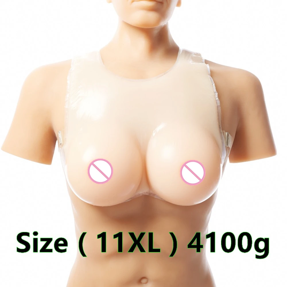 

4100g Beige Collar straps fake breasts Strap-On Silicon Breast Form Full Boobs Cross Dresser False Boobs Enhancer