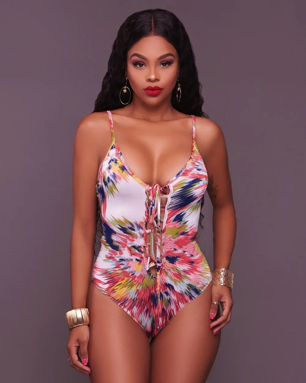 Пляжная Женская одежда сексуальное бикини с принтом бандаж глубокий v образный