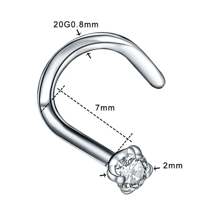 Style14 1 шт 20 г стальные зубцы CZ нос винт кольца Nariz серьги ноздри пирсинг опал твист изогнутый бар драгоценный камень Носовая кость кольца шпильки ювелирные изделия - Окраска металла: Style14