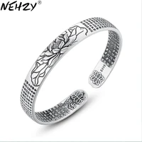 nehzy 925 sterling silver new jewelry new woman jewelry vintage ethnic style lotus heart bracelet opening adjustable bracelet