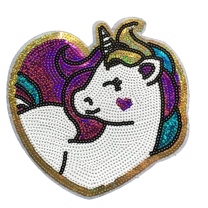 

New Hearted Unicorn Sequined Patches Iron on Clothes Patch DIY Embroidered Applique Decoration Stickers Accessories