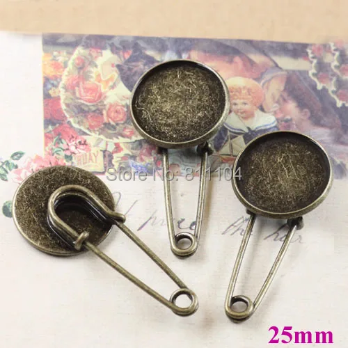 25 мм Античная бронзовая покрытая пустая круглая рамка поднос Камея Брошь из