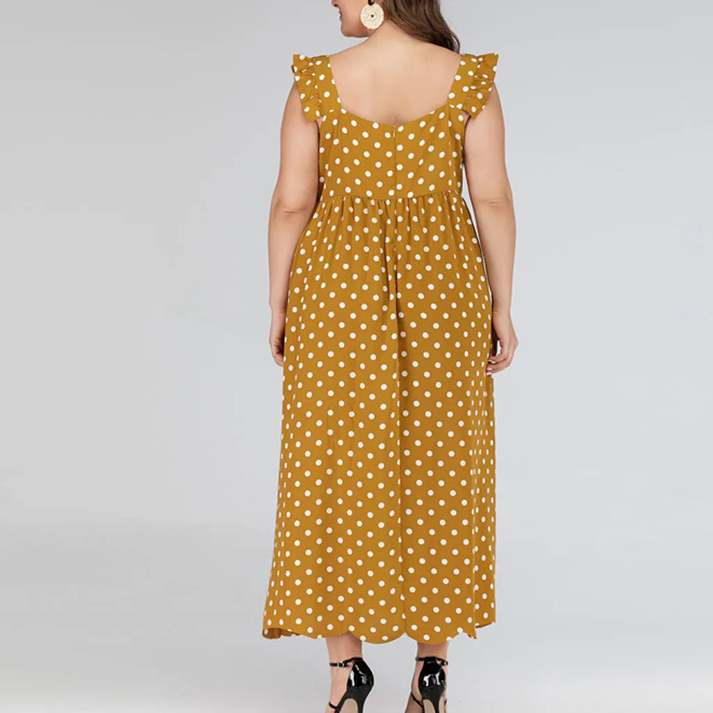 Женское платье без рукавов повседневное длинное пляжное в горошек большого