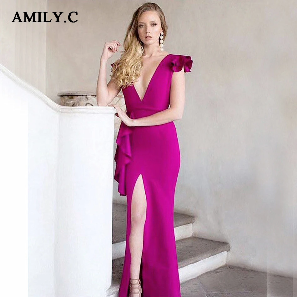 Amily.c 2020 Новое весеннее женское платье сексуальное облегающее с v-образным вырезом