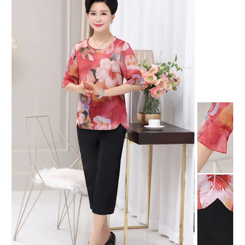 Летний костюм модная шифоновая футболка с короткими рукавами и эластичные