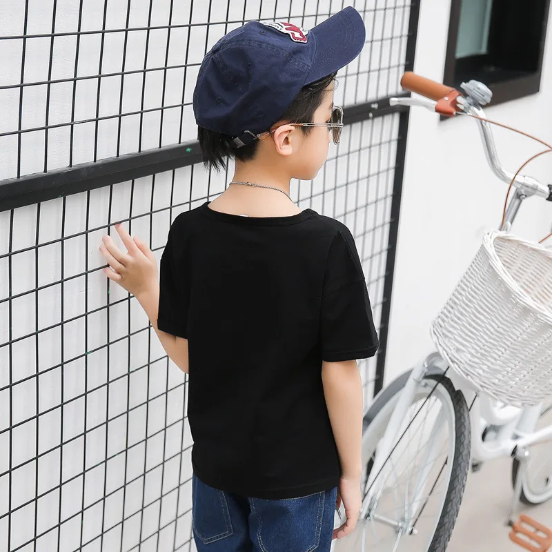 Модные рваные Дизайн детская футболка брендовые черные Хлопковая одежда для