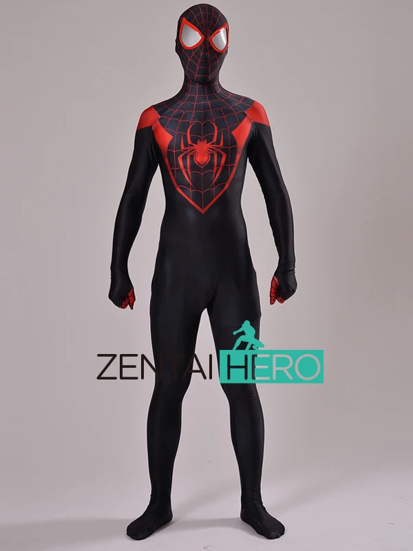 Бесплатная доставка DHL 2017 3D печать Ultimate Miles Morales костюм Человека паука спандекс