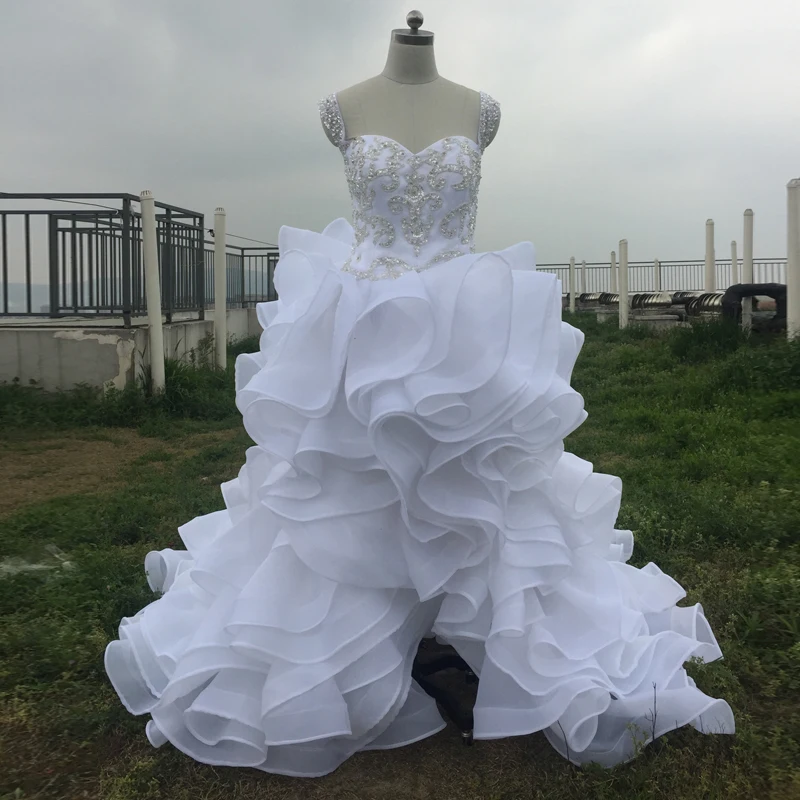 

2019 Split High Low Ruffle Wedding Dresses Off the Shoulder Organza Tiers Skirt Country Bridal Dress Plus Size Wedding Gowns