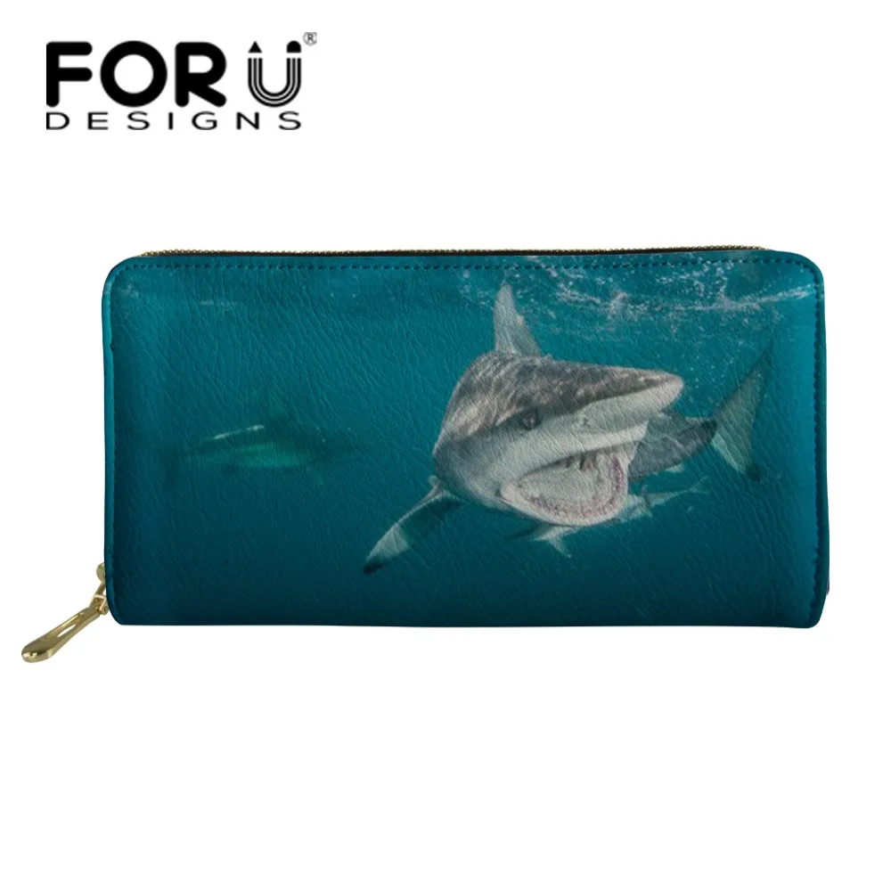 Женские Длинные кошельки из ПУ кожи с принтом в виде белой акулы функциональный