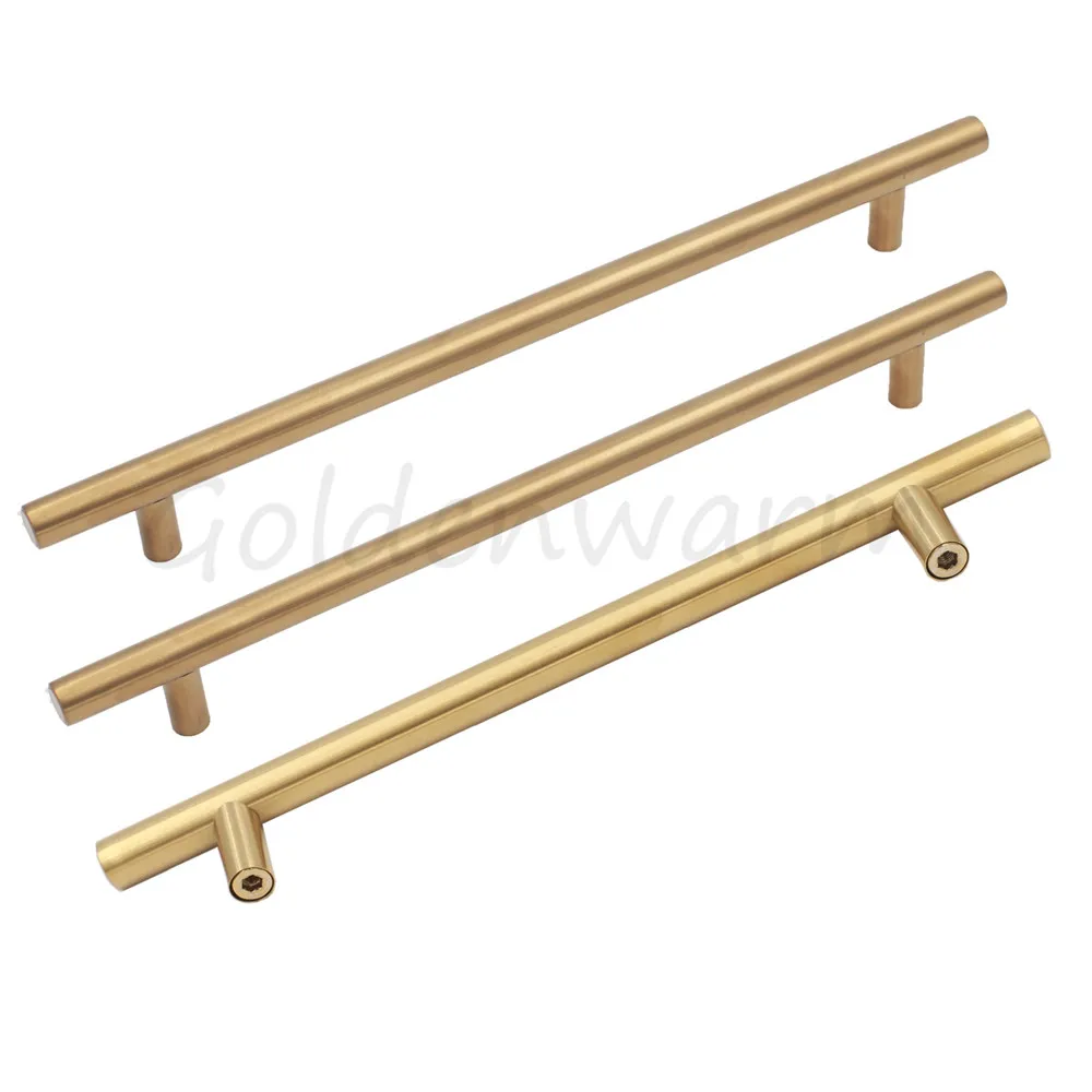 Goldenwarm матовые латунные золотые ручки для шкафов Т бар современный шкаф кухонный