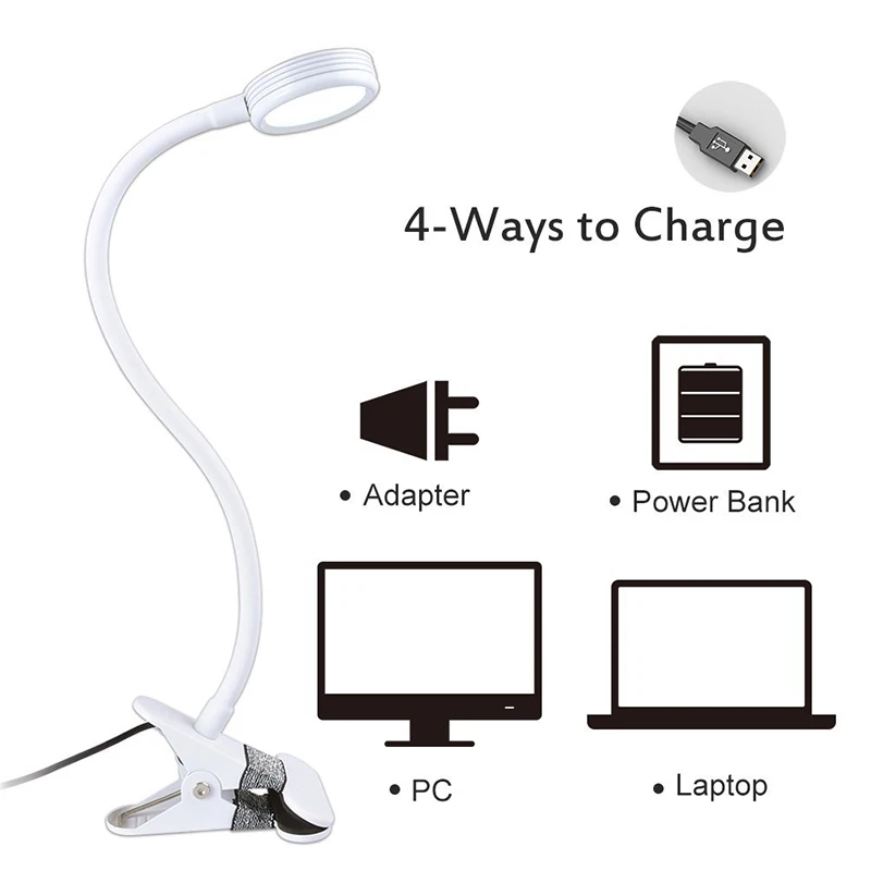 Светодиодный светильник с зажимом 3 уровневый регулируемой яркостью для ухода за