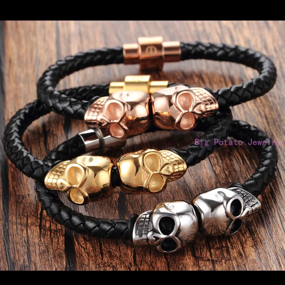 5 мм * 20 см Новый мужской черный кожаный браслет с серебряным золотым розовым