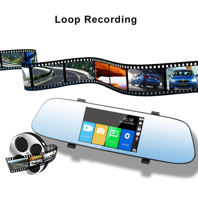 7 &quotсенсорный экран зеркало заднего вида dash камера двойная HD1080P Автомобильный
