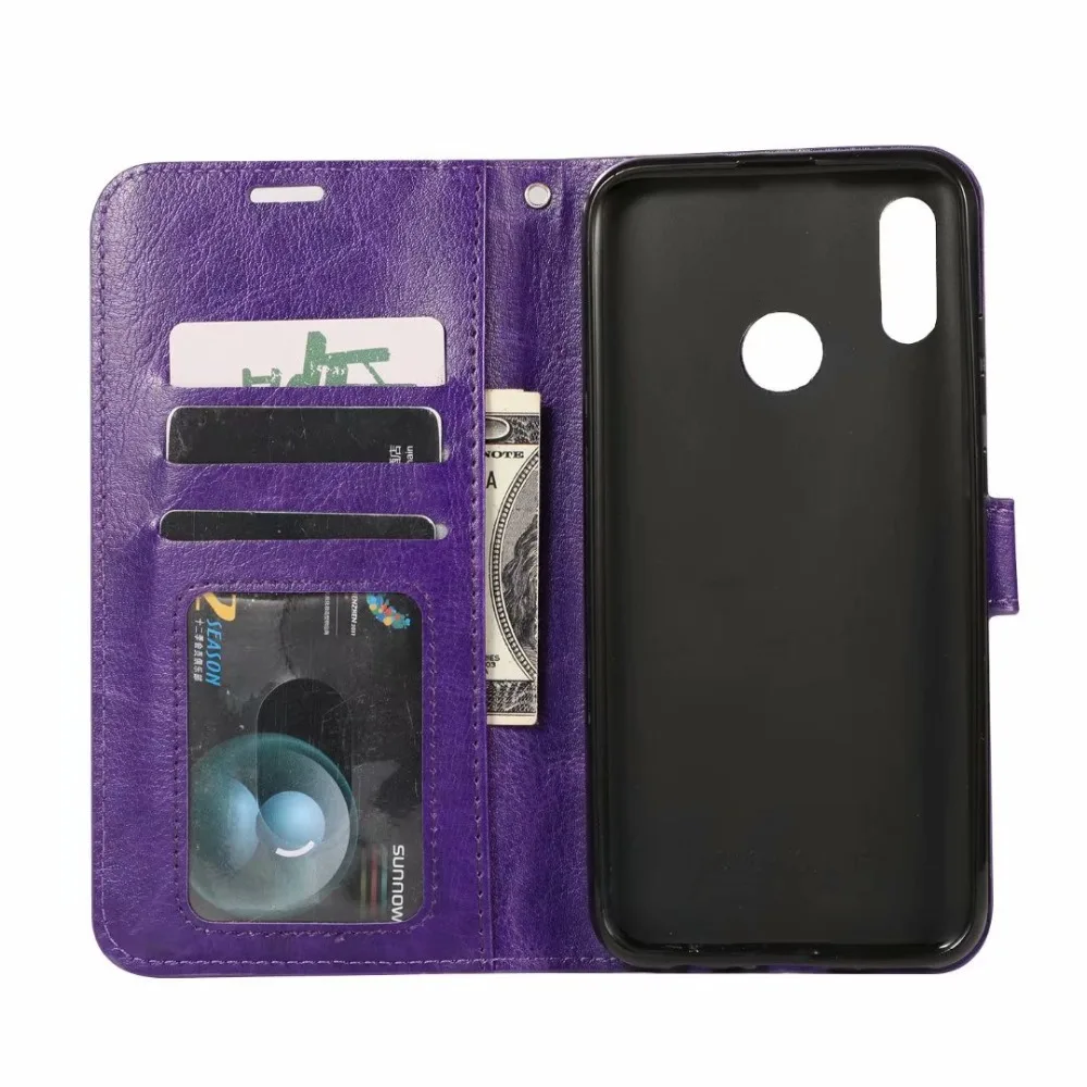 10pcs/lot Soft TPU + PU Leather Crazy Horse Wallet Case For huawei Y6 2019 Y7 Enjoy 9 Y9 PLUS | Мобильные телефоны и