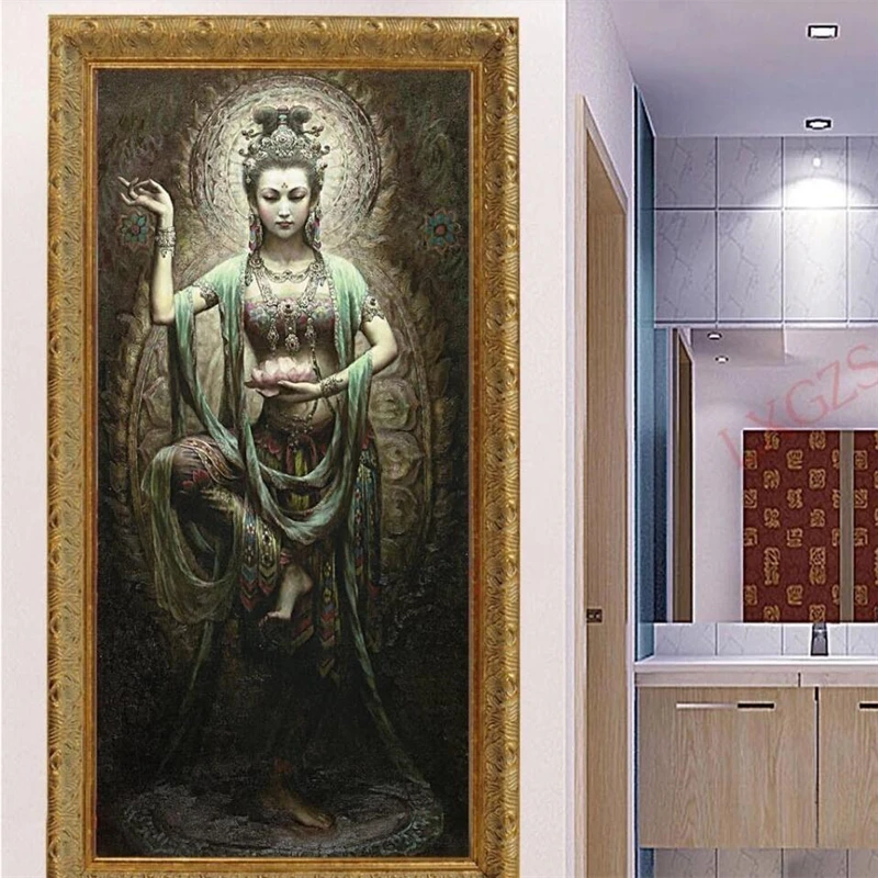 beibehang papel de parede Personality Wallpaper Retro Dunhuang Xuan TV Sofa Background Custom Large Mural Green | Обустройство дома