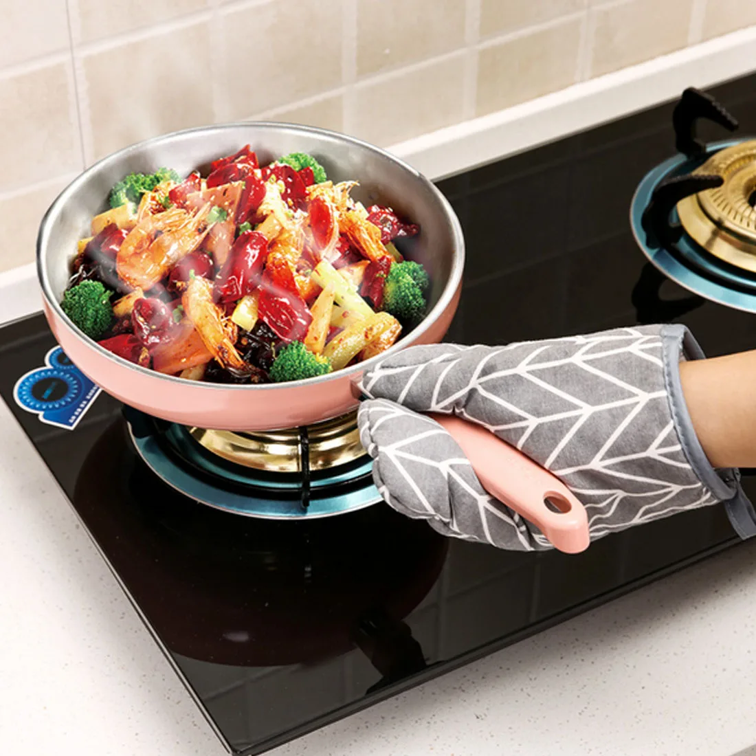 

Non-slip Cotton Heat Resistant Oven Glove Heatproof Mitten Kitchen Cooking Microwave Oven Insulated Glove Thickening