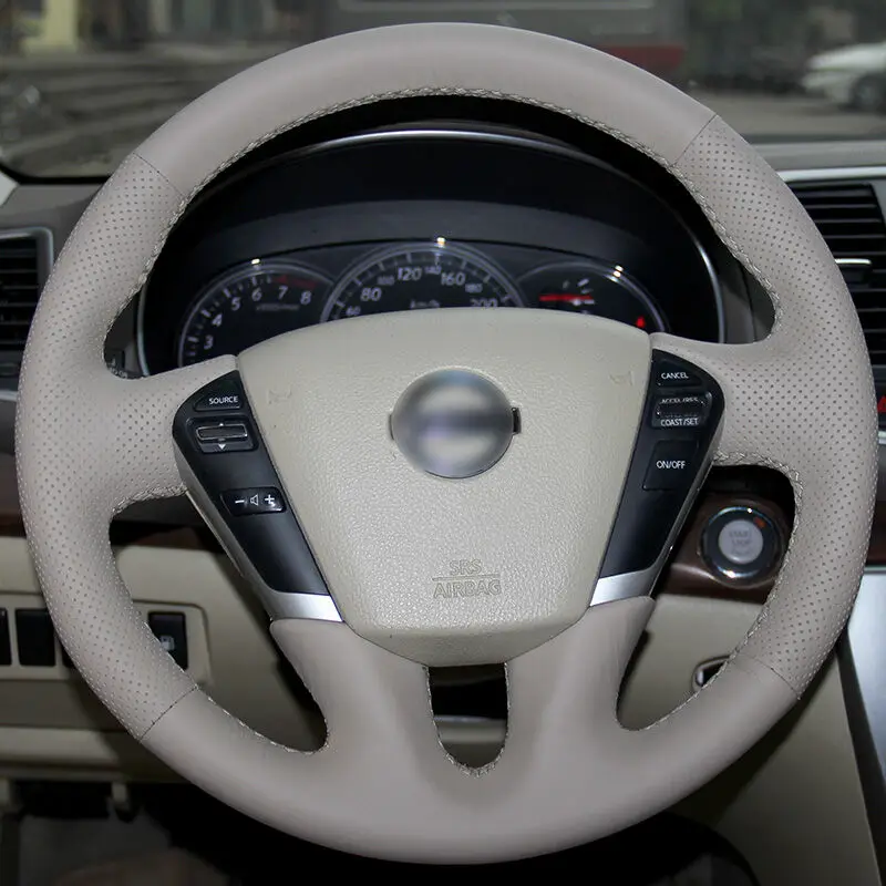 Блестящие пшеницы бежевые кожаные рука сшитый чехол рулевого колеса автомобиля