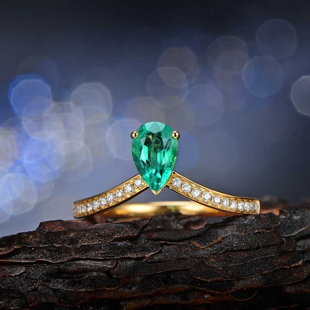 Caimao Jewelry 14k Yellow Gold 0.59ct Natural Emerald and 0.11ct Diamond Engagement Ring | Украшения и аксессуары