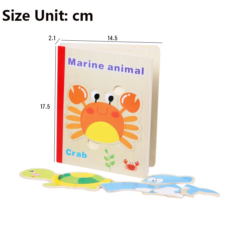 Деревянные мультфильм животных детское чтение книг Пазлы когнитивные 2 в 1