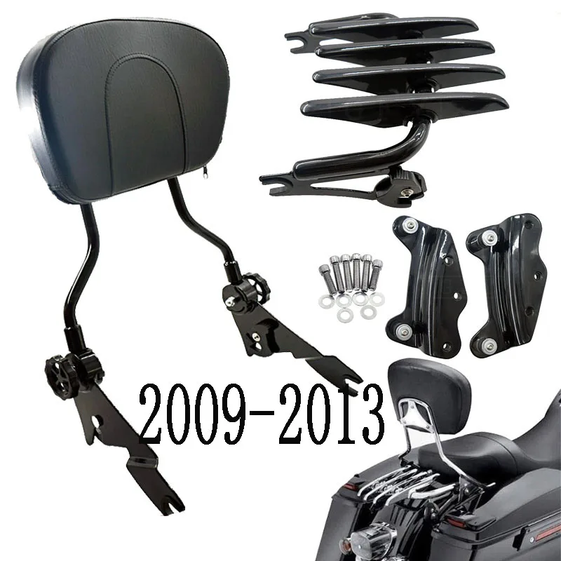 Black Kit 09-13 Мотоцикл регулируемая спинка Сисси Бар багажная стойка для Harley Touring Electra Glide 2009 до Road Street Glide CVO FLHT - Цвет: Black Kit 09-13