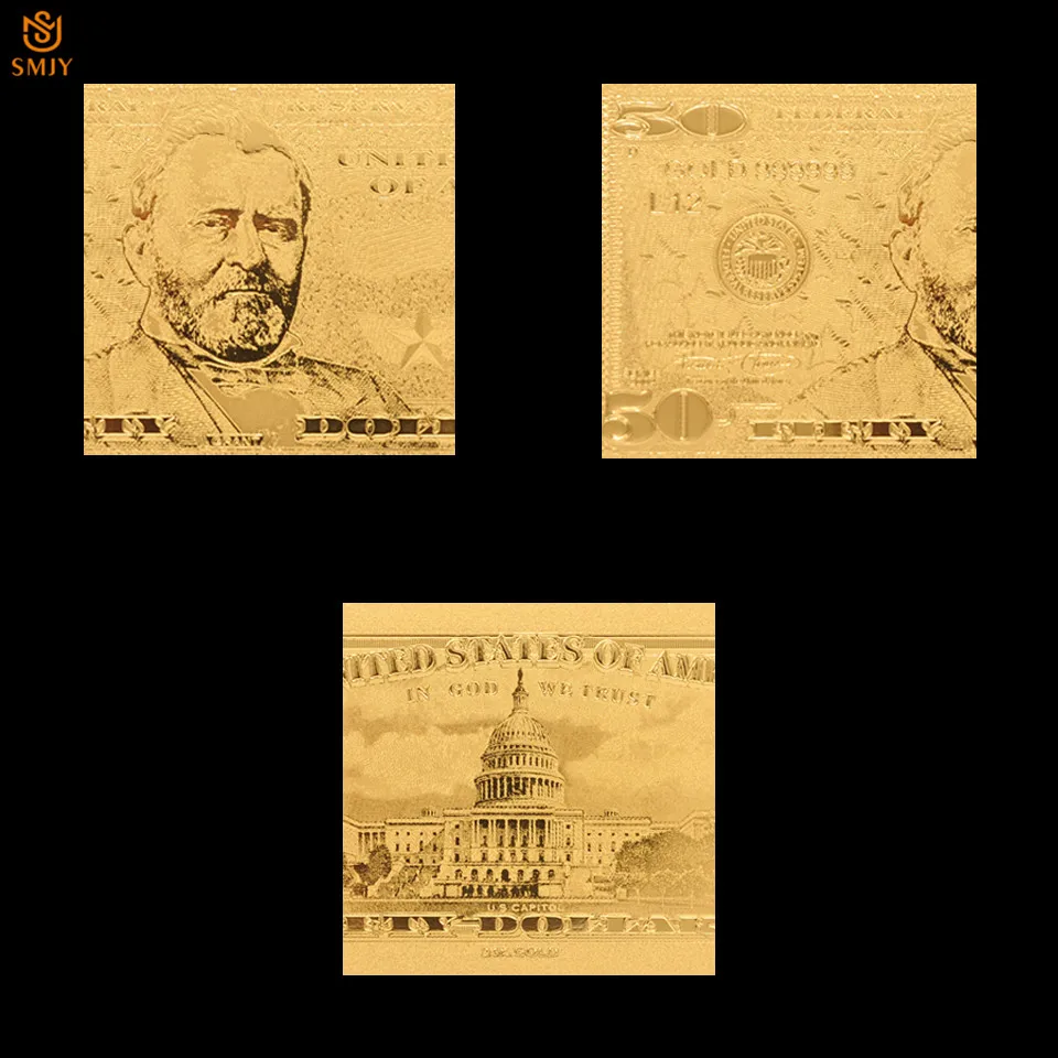 10 шт./лот высокие продажи золотые банкноты США 50 долларов позолоченные в 24k