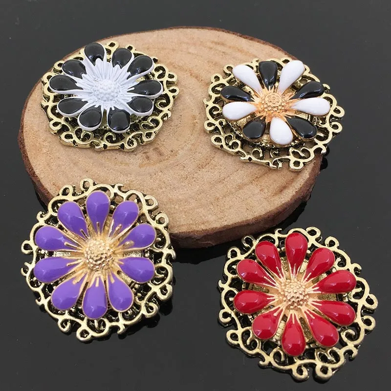 Новинка 2016 60 шт. с ромашками эмалированное Ретро стиль кнопки из сплава плоской