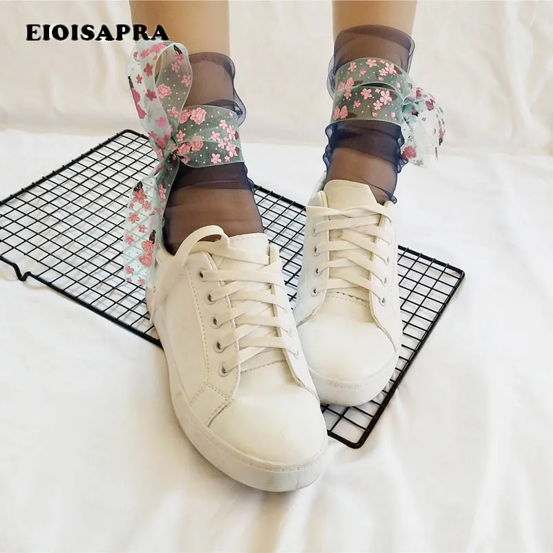 [EIOISAPRA] кружевные ультратонкие прозрачные пикантные носки с цветочным принтом