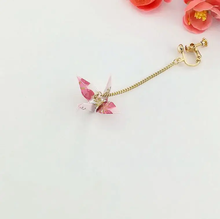 1 шт. модные серьги женские букле D'oreille Femme оригами для ручной работы тысячи бумажный журавль популярные серьги для женщин - Окраска металла: pink white Ear clip