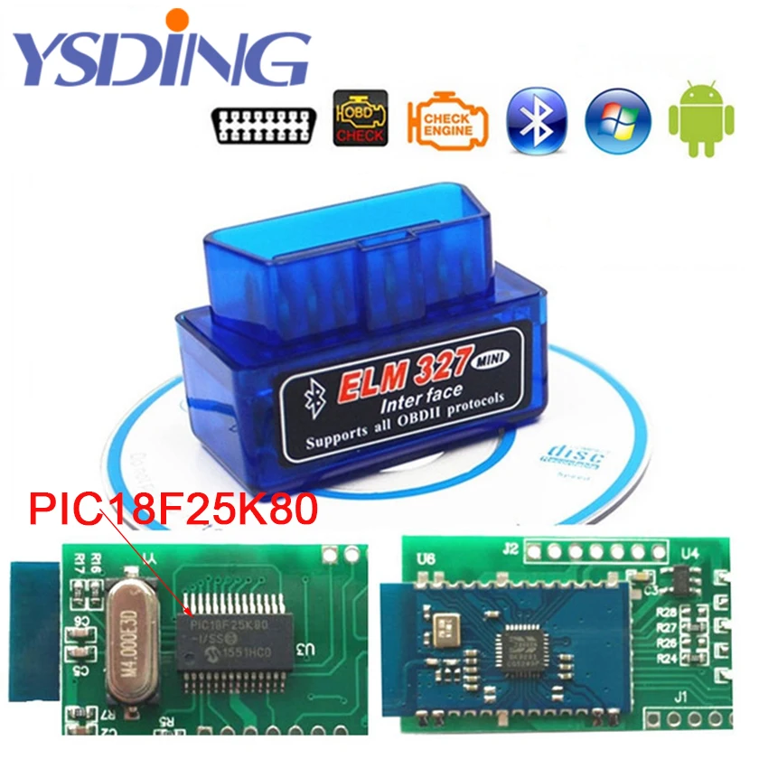 100% Оригинальные PIC1825K80 чип супер мини ELM327 Bluetooth прошивки V1.5 OBD2 инструмент