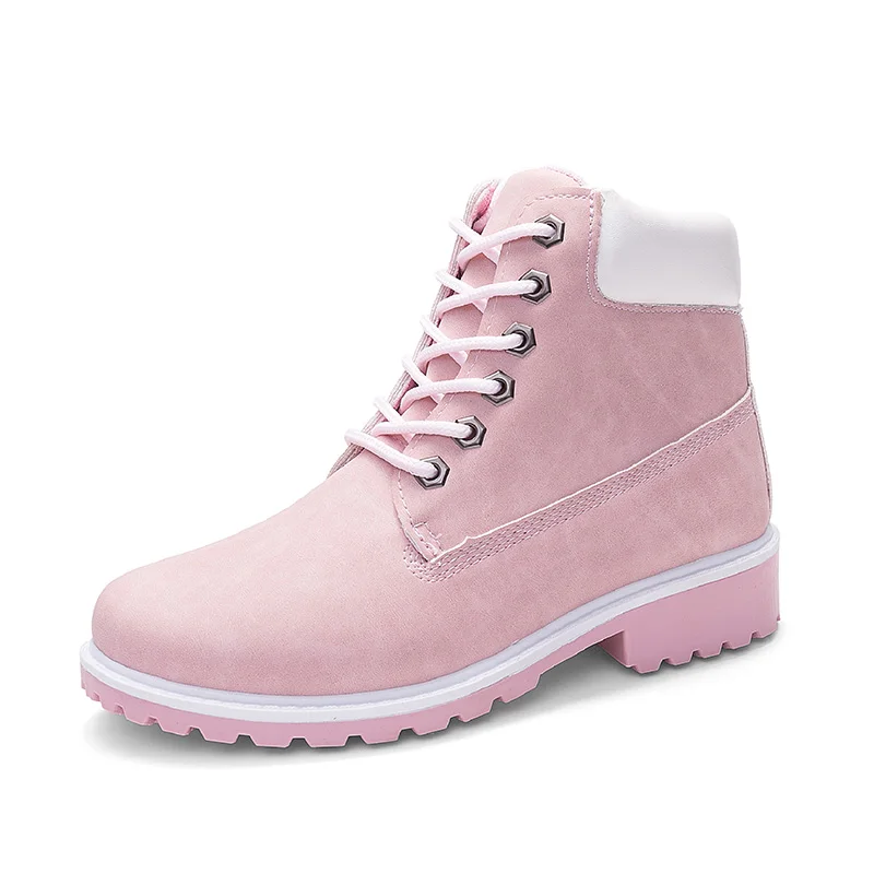 Pink Baimier/; теплые плюшевые женские зимние ботинки; ботильоны для женщин на низком каблуке со шнуровкой; Модные женские зимние ботинки на меху с круглым носком - Цвет: Pink