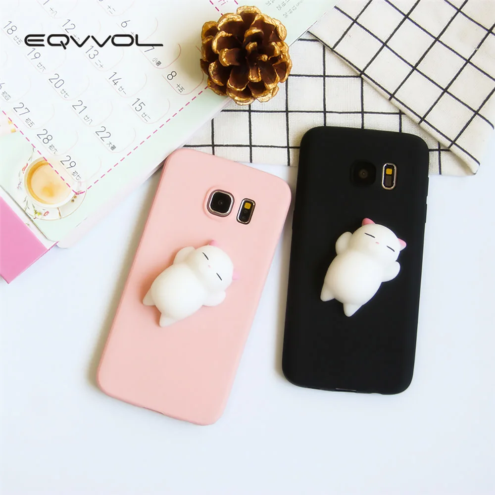 Eqvvol 3D Squishy Cute Cat Phone Case For Samsung Galaxy S9 S8 Plus S7 S6 Edge S5 Note 8 5 4 j5 J7 Cases Stress Reliever Cover |
