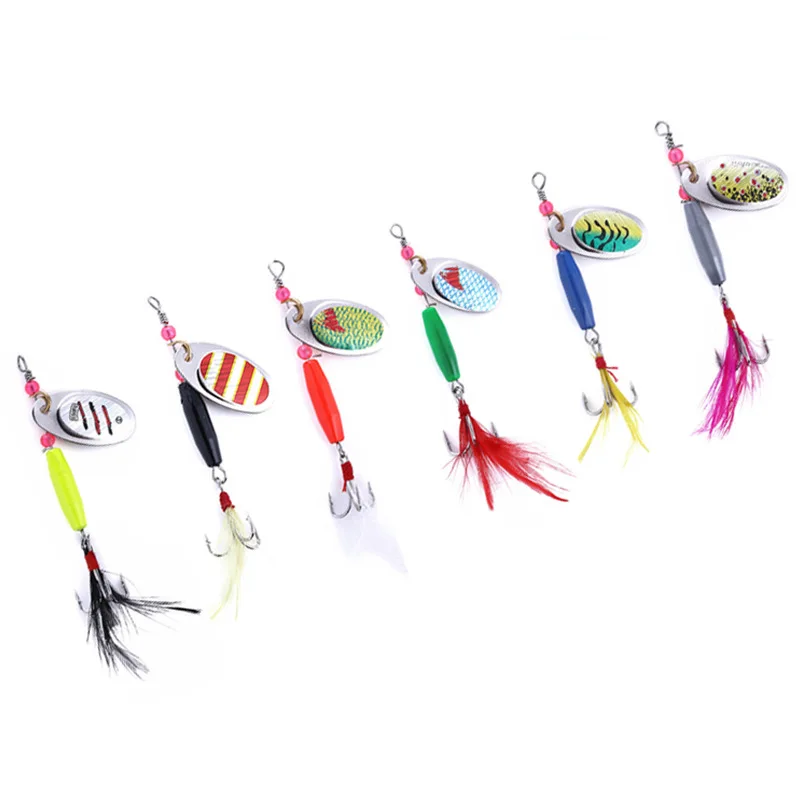 

6Pcs Spinner Bait Spoon Metal Fishing Lures Set Rotating Fishing Tackle Sequin Spoon Wobbler Bass Mixed Size Spinnerbait