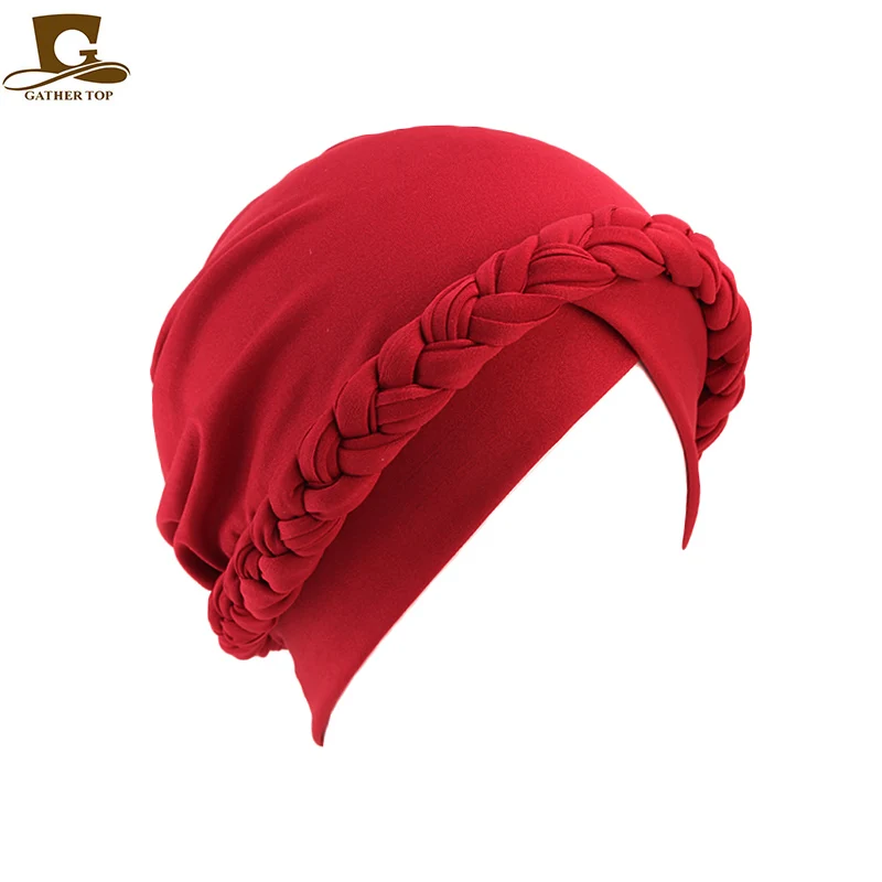 

Women Turban Muslim Cap Women's Braided Hair Braid Headwear For Chemo Twist Hijab Head Scarves Ladies Bonnet