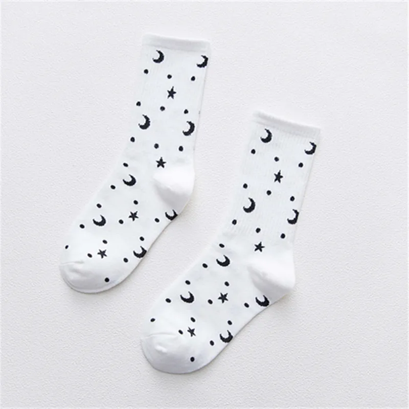moon milk white Модные женские носки для скейтборда в стиле хип-хоп с надписью «Moon Star», «Harajuku», «Cool», «Play With Me», черные, белые, фиолетовые хлопковые носки - Цвет: moon milk white