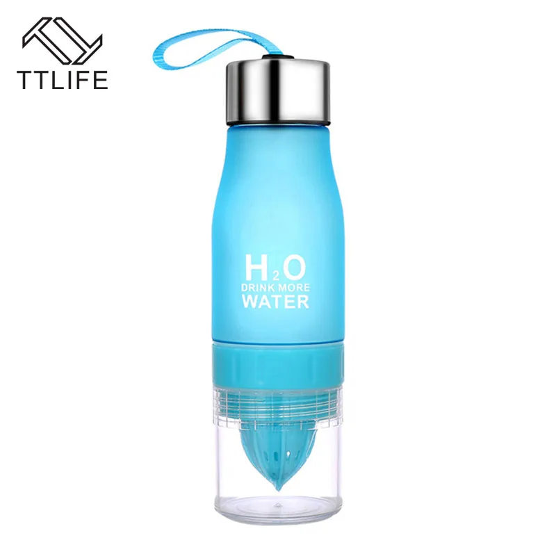 TTLIFE, подарок, 650 мл, H2O, лимонный сок, фруктовая бутылка для воды, для заварки, посуда для напитков, для улицы, портативный шейкер, Спортивная бутылка, BPA бесплатно - Цвет: Синий