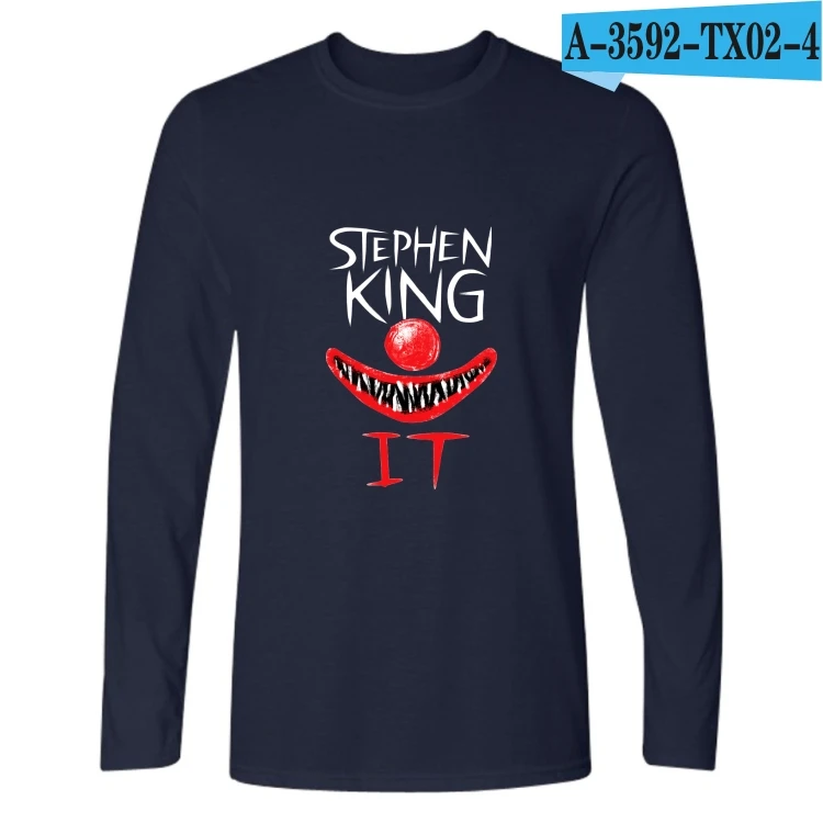 Navy blue LUCKYFRIDAYF Стивен Кинг это фильм ужасов Осенние футболки с принтом для мужчин хлопковая Футболка Homme унисекс с длинным рукавом Готическая футболка - Цвет: Navy blue