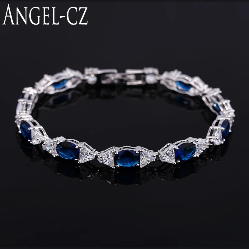 Женские браслеты с овальным темно-синим кубическим цирконием ANGELCZ, AB033