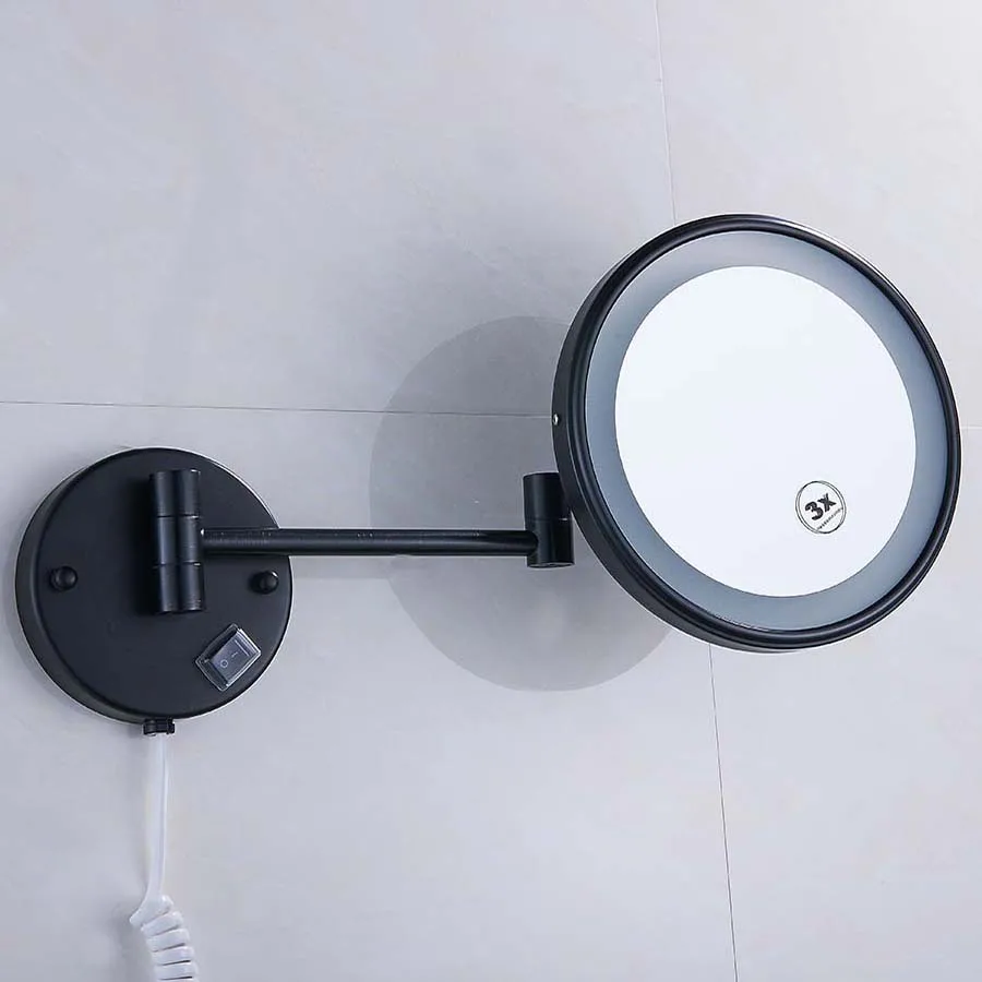 

Brass LED Lamp Mirror For Bathroom 8" Round Single Sides 1X/3X/5X Bathroom Cosmetic Wall Mount Magnifying Mirror E
