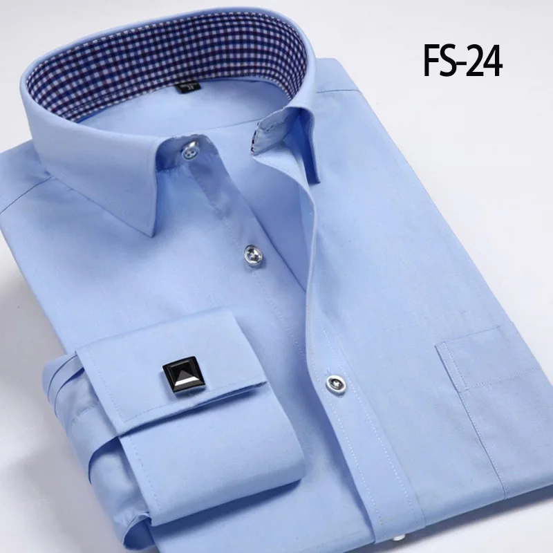 SS-FS24 Aoliwen брендовая мужская рубашка с французскими манжетами, Фланелевая рубашка с длинным рукавом, большой размер 6XL, высокое качество, однотонная мужская рубашка, умная Повседневная рубашка - Цвет: SS-FS24