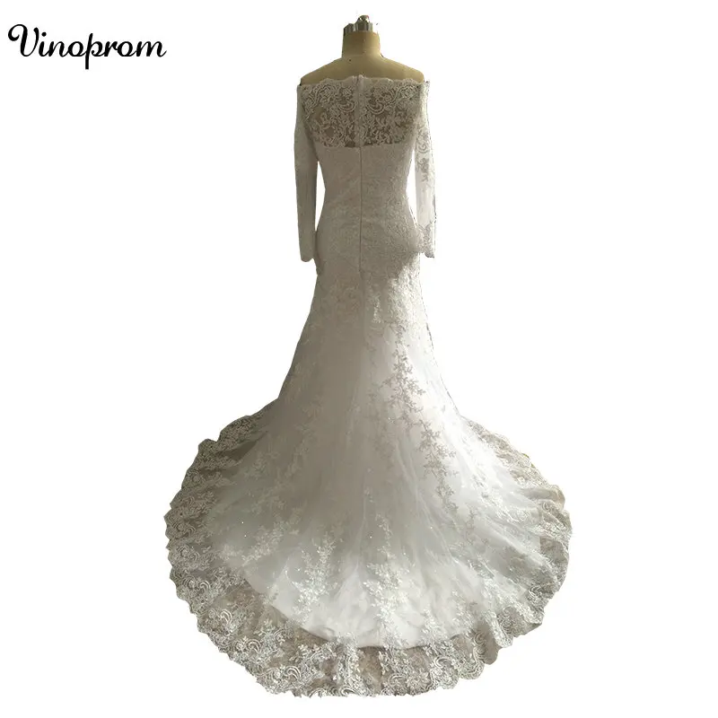 Mermaid Long Sleeves Appliques Tulle Zipper Real Photo Sweep Train Custom Made Wedding Bridal Gown Dresses | Свадьбы и торжества