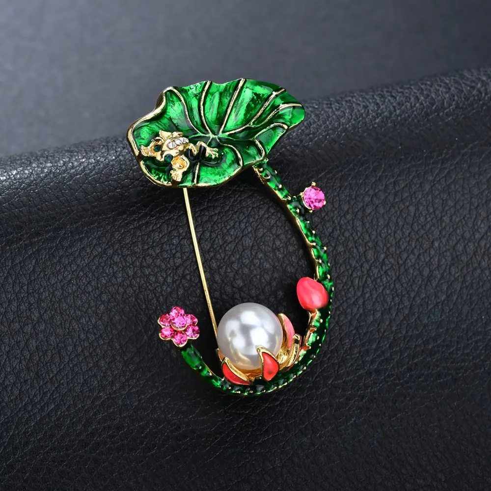 MissCyCy Зеленый Эмаль Лотос Броши со стилизованными листьями для женщин Мода