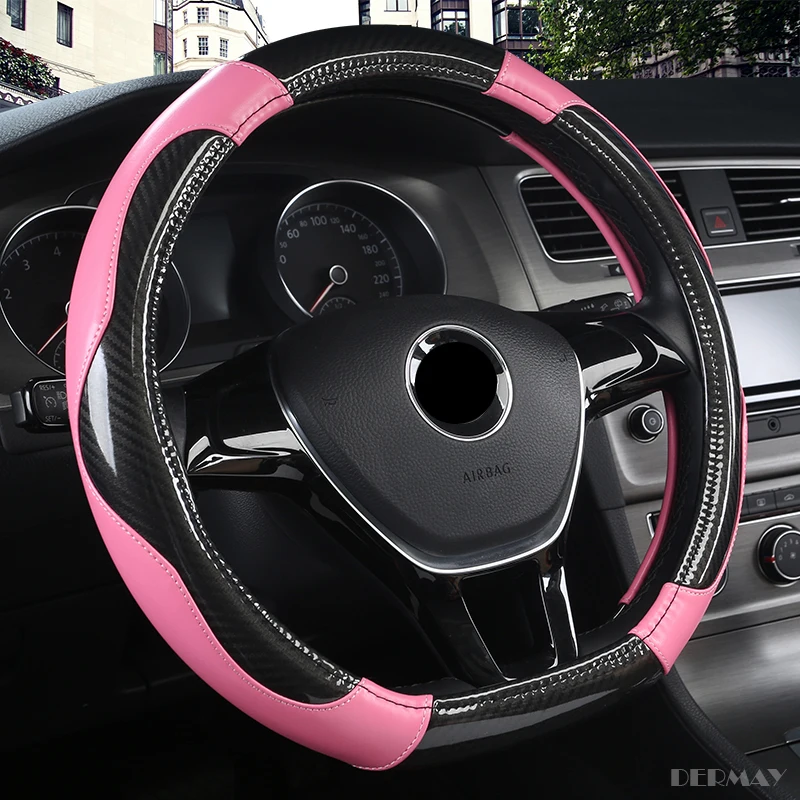

DERMAY D Shape Steering-Wheel Black Auto Car Steering Wheel Cover Leather 38CM Wheel Cover Interior Accessories