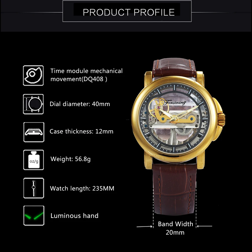 FORSINING лучший бренд класса люкс Золотой мост часы для мужчин Уникальный ход